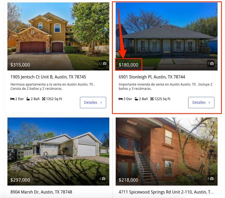 Listado de casas baratas a la venta en Austin, TX