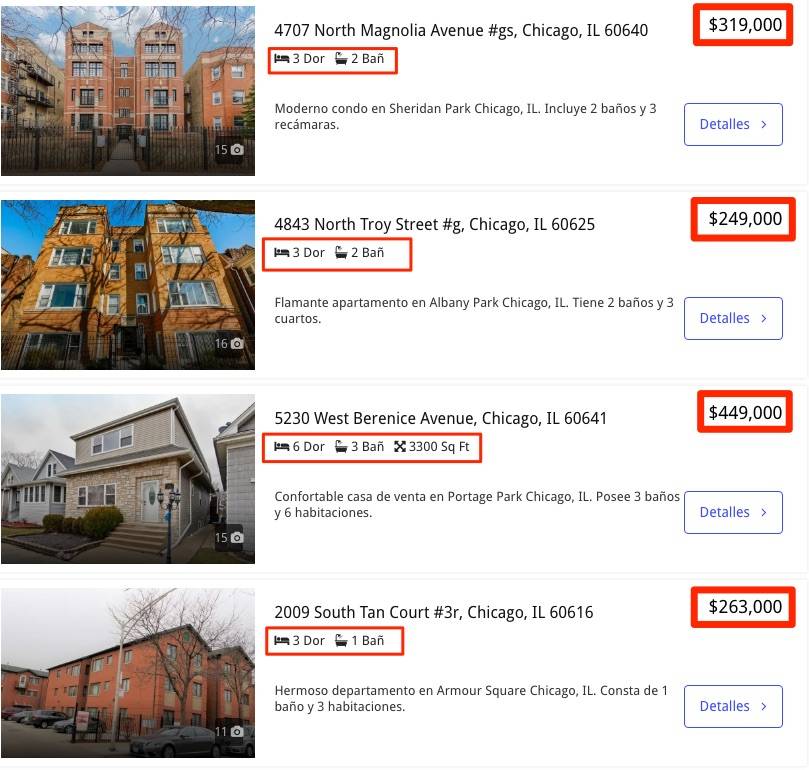 Comparar casas en venta en una ciudad determinada
