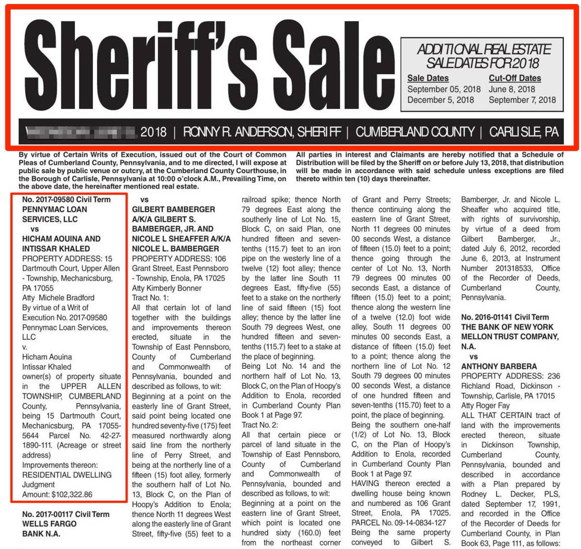 Aviso de venta del Sheriff