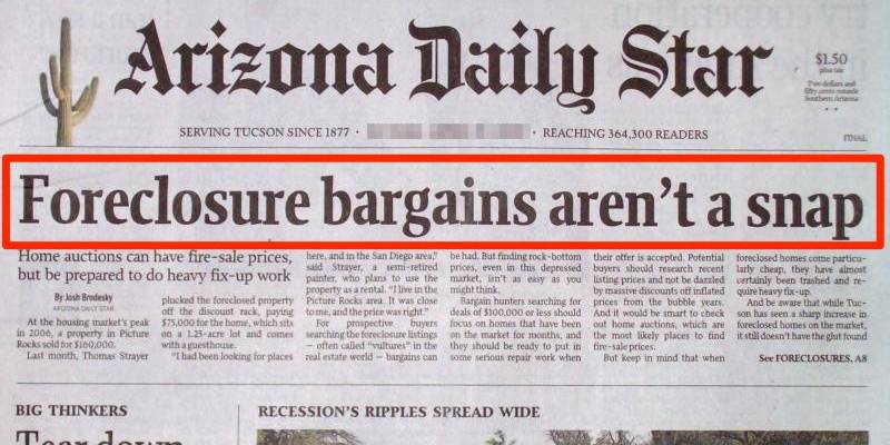 Noticas sobre foreclosures en diario de Arizona